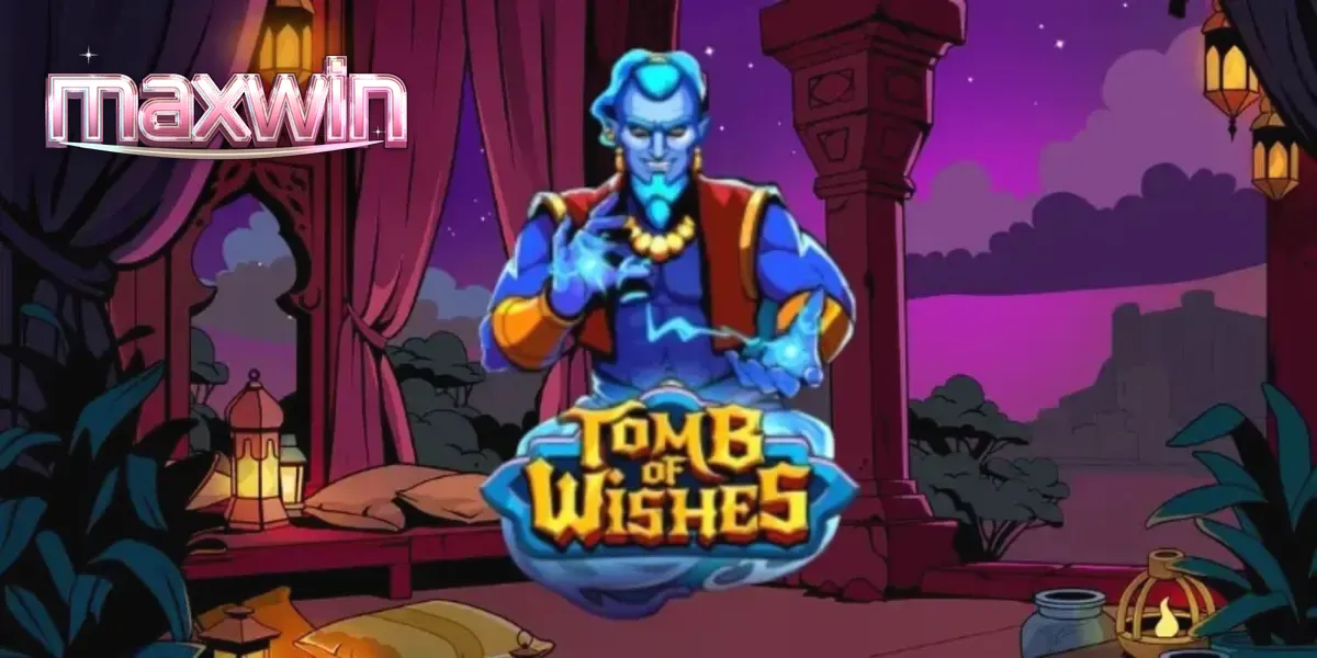 Tampilan visual slot Tomb of Wishes dengan latar belakang makam harta karun emas